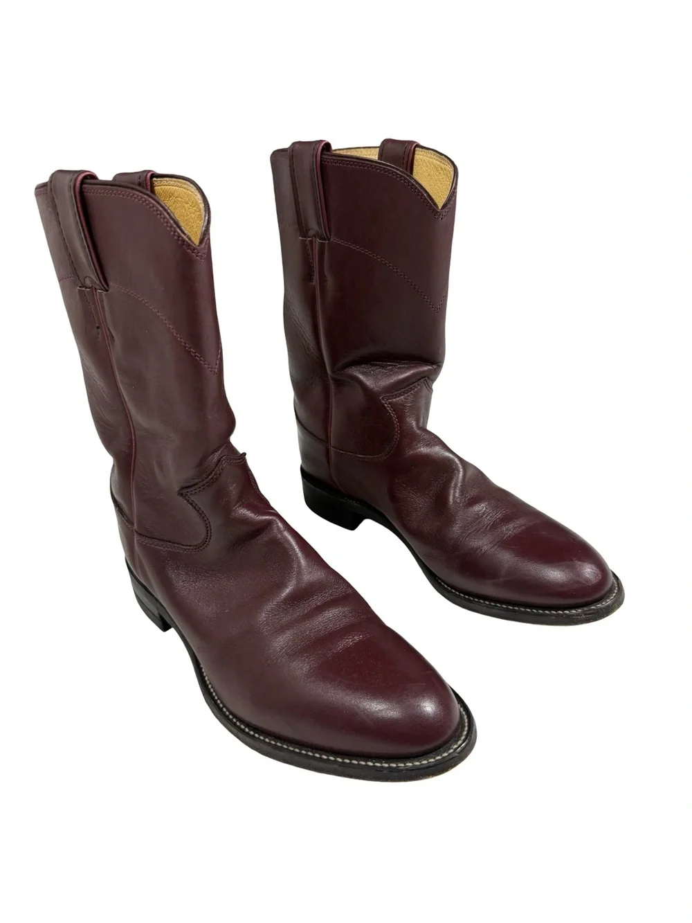 Justin 3037 Leather Roper Boots Mens 8D Burgundy Western Cowboy Ranch Boots